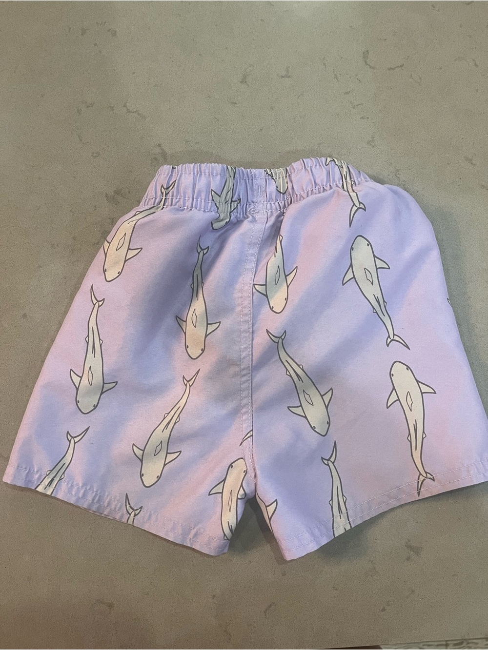 Kids Lavender Shark Swim Trunks with Elastic Waist